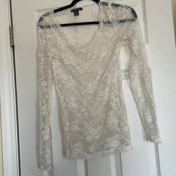 Bozzolo white lace long sleeve blouse with silver details Sz medium - Picture 2 of 5